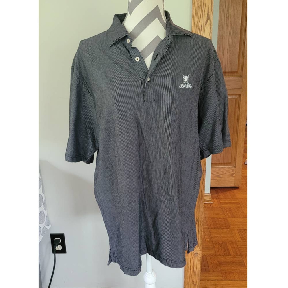 Peter Millar Golf Polo Black and White Pinstripe Medium Lake Nona